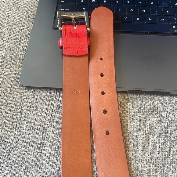 Peter Millar Red Croc Embossed Leather Belt Size: 40